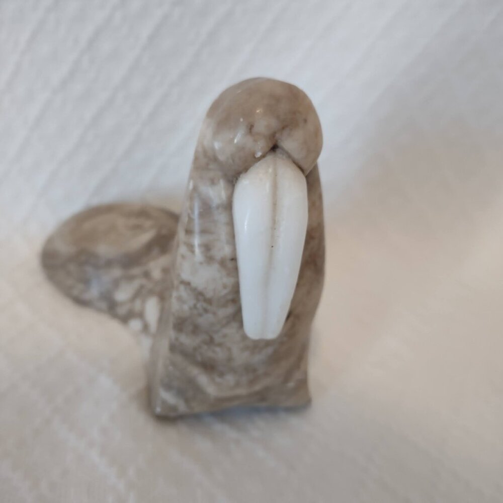 Vintage Stone Walrus Carving 4" Hand Carved Arctic Figurine Animal Scuff